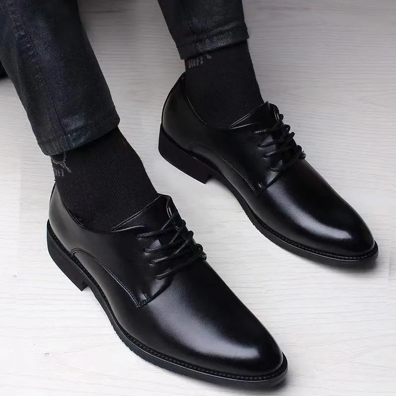 Spring and Autumn British Leisure Business Dress Leather Shoes with Elevated Inner Height Fashion Black Large Size 250314