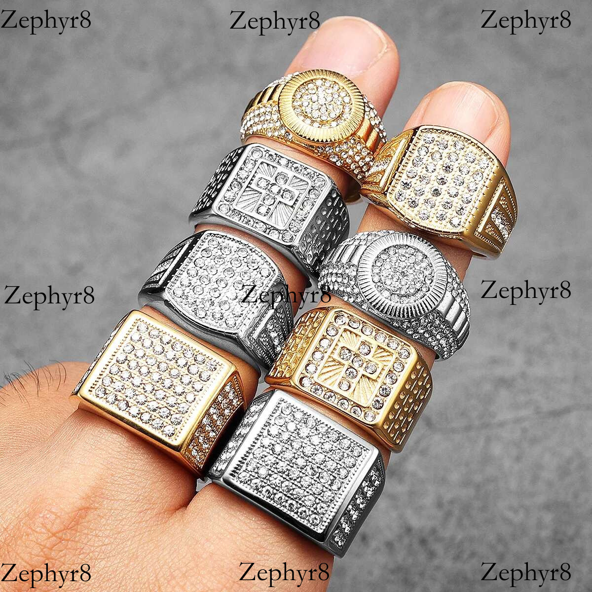 2025 model Gemstone Hip Hop Cross Men Rings Stainless Steel Women Couple Jewelry Punk New In Rock Fashion Accessories Gift Wholesale