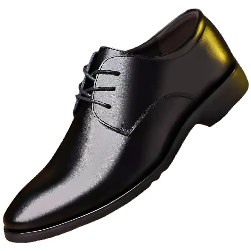 Spring and Autumn British Leisure Business Dress Leather Shoes with Elevated Inner Height Fashion Black Large Size 250314