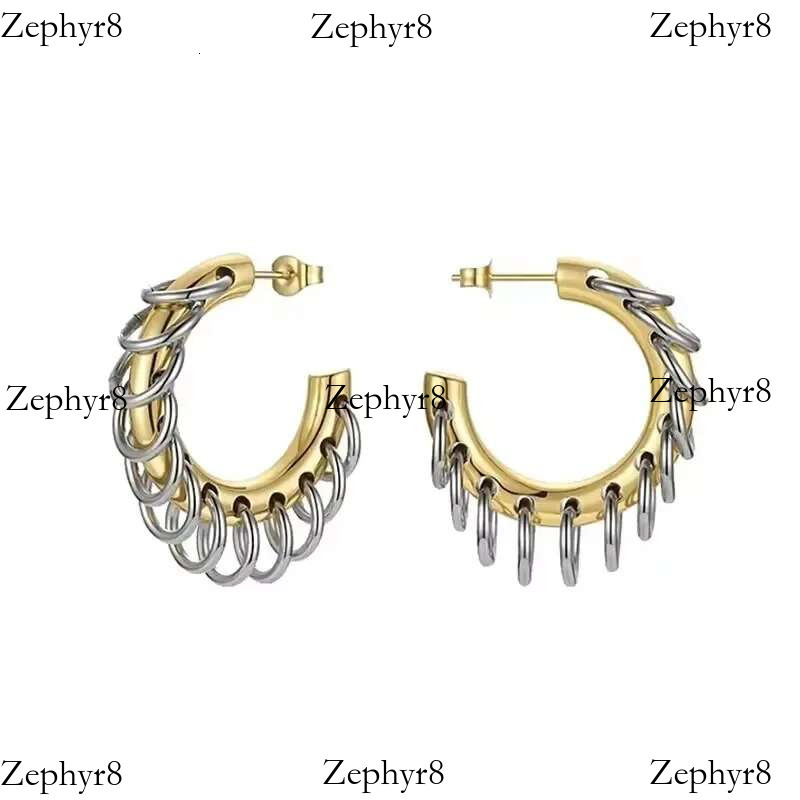 2025 model New Chain Tassel Hoop Earrings For Women Punk Cool Double Tones Stainless Steel Jewelry Accessory