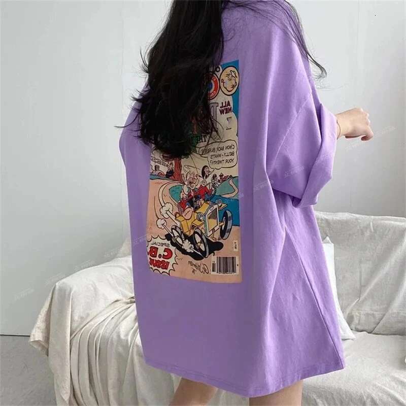 2025 New Trendy Printed Loose Youth Oversized T-shirt Summer Short Sleeve Solid Color Letter Thin Casual Top Designer Fashion High Street Women's