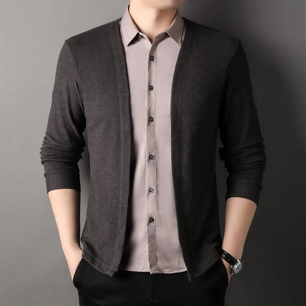 Mens Cardigan Sweater Twopiece Turndown Collar Singlebreasted Knitted Coat Color Matching Long Sleeves Formal Top 250311