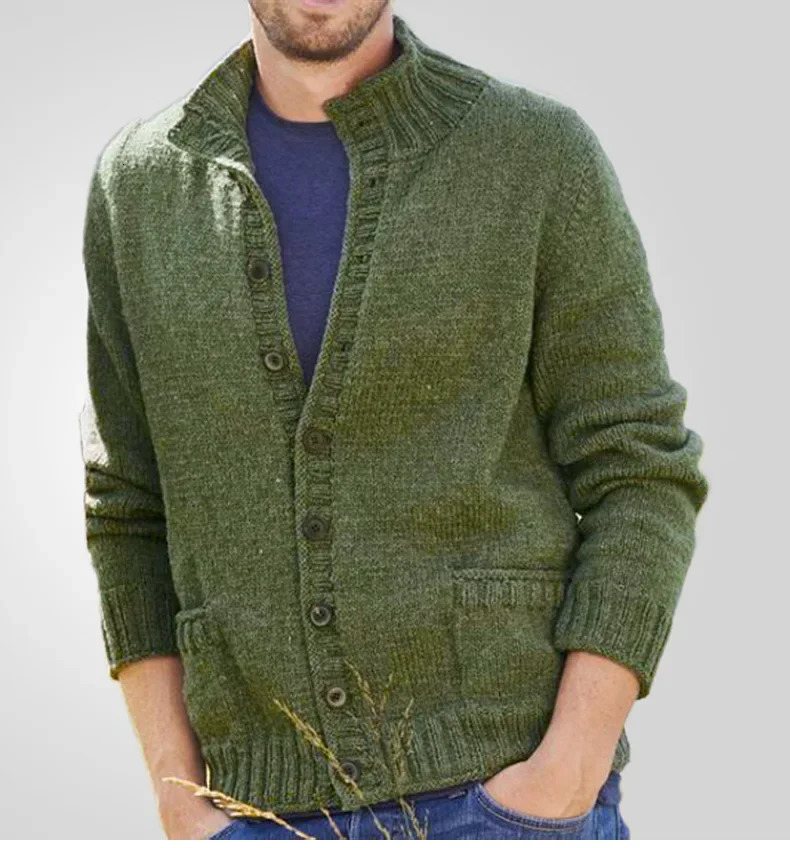 Mens Cardigan Stand Collar Coats Sweaters Knitted Coat Full Sleeve Single Breasted Solid Knit Pockets Open Stitch Autumn Winter 250311