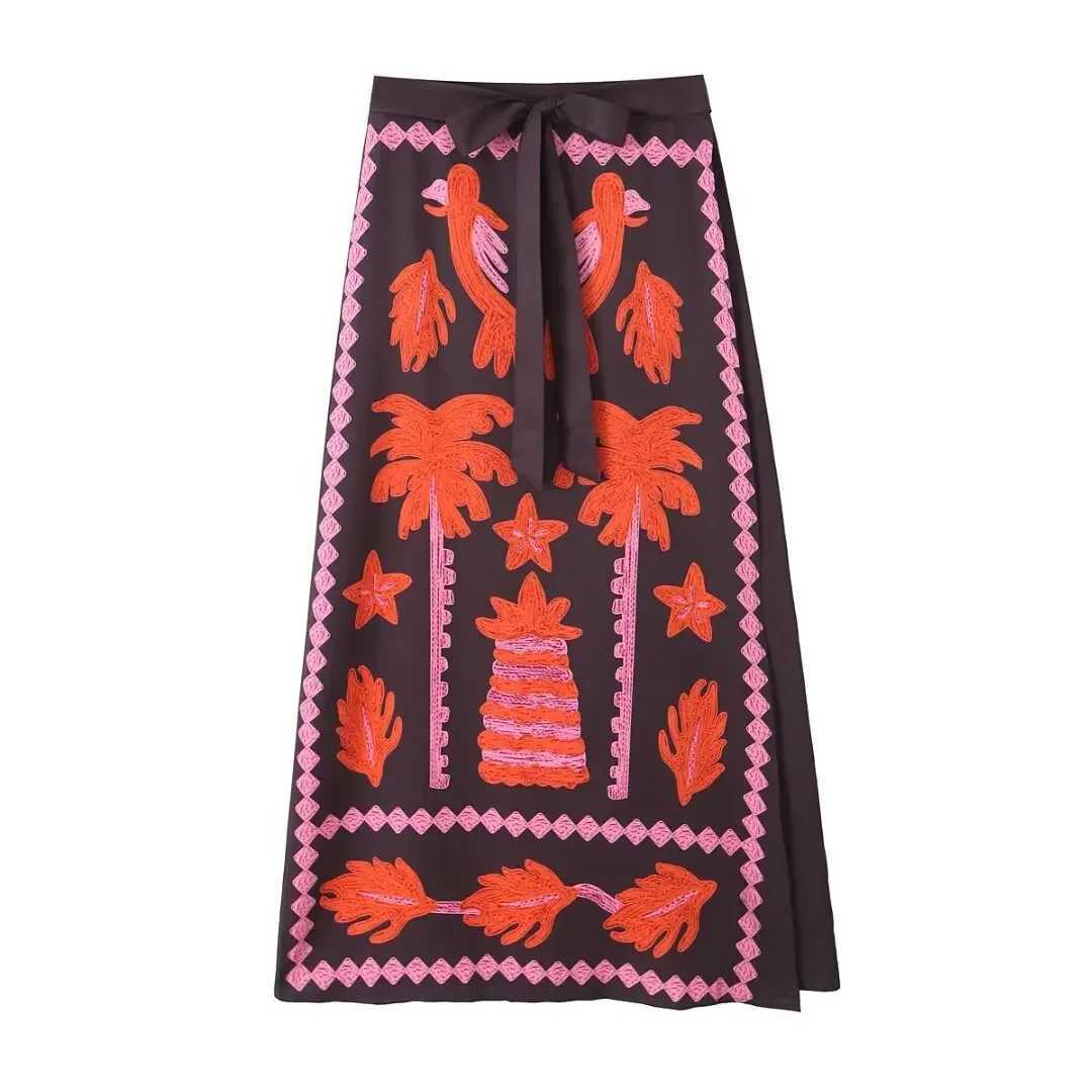 Two Piece Dress 2025 Female Summer Elegant Suits Back Hollow Button Decoration Print O-Neck Short Top+Bow Lace-up Side Zipper Skirt Mujer Y250315I9ZD