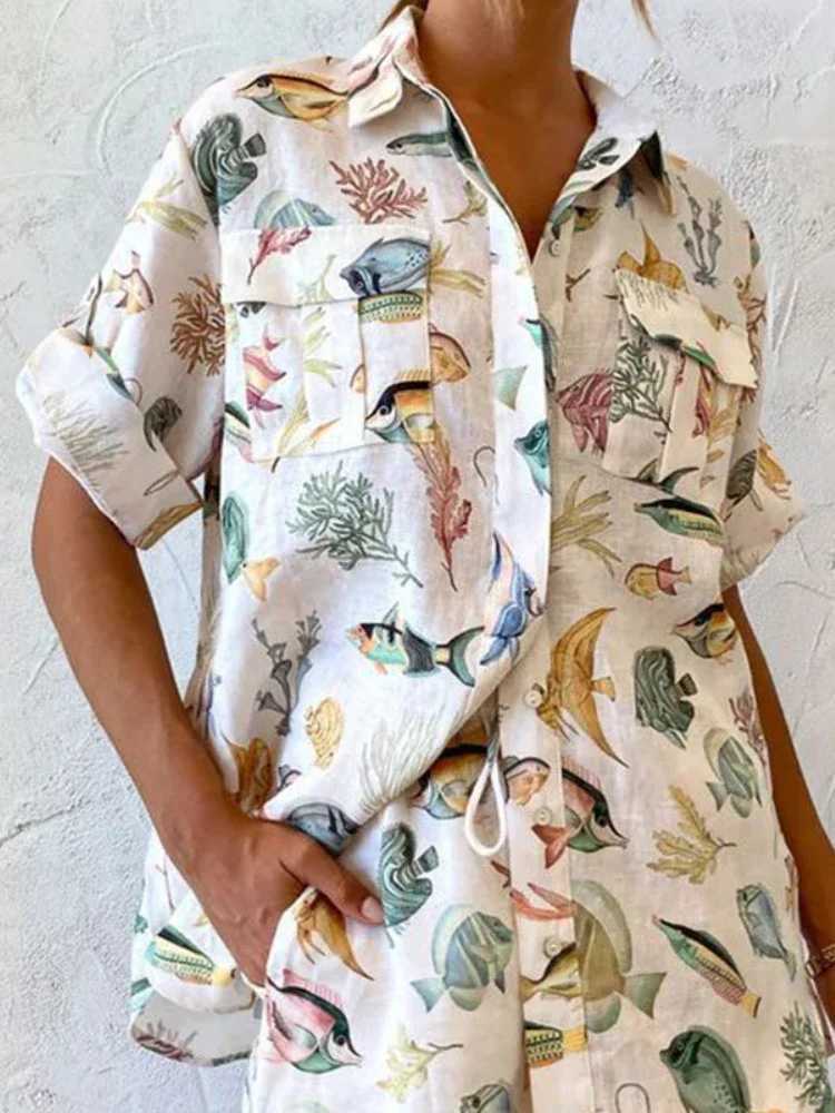Women's Two Piece Pants 2025 Summer Casual Short Sleve Printed Button Collar Shirt High Waist Short Set Elegant Womens 2-piece Set Y250315KQP5