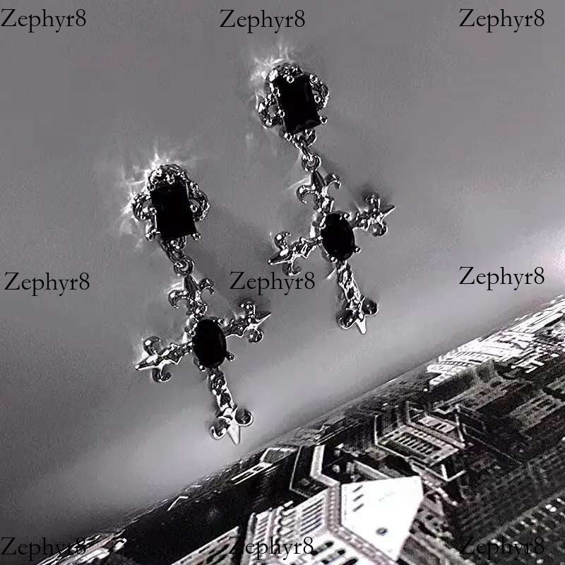 2025 New model Gothic Cross Black Drill Drop Earrings Women Punk Halloween Jewellery Creativity Fashion Gorgeous Statement Jewelry Girl Gifts