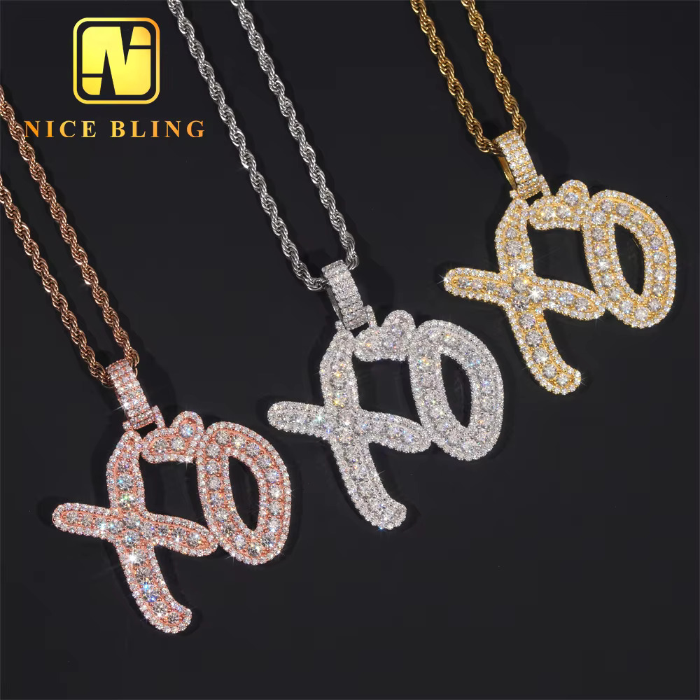 Custom Iced Out Hip Hop Moissanite Jewelry Pendant Lerter XO VVS Moissanite 925 Sterling Silver Hip Hop Pendant