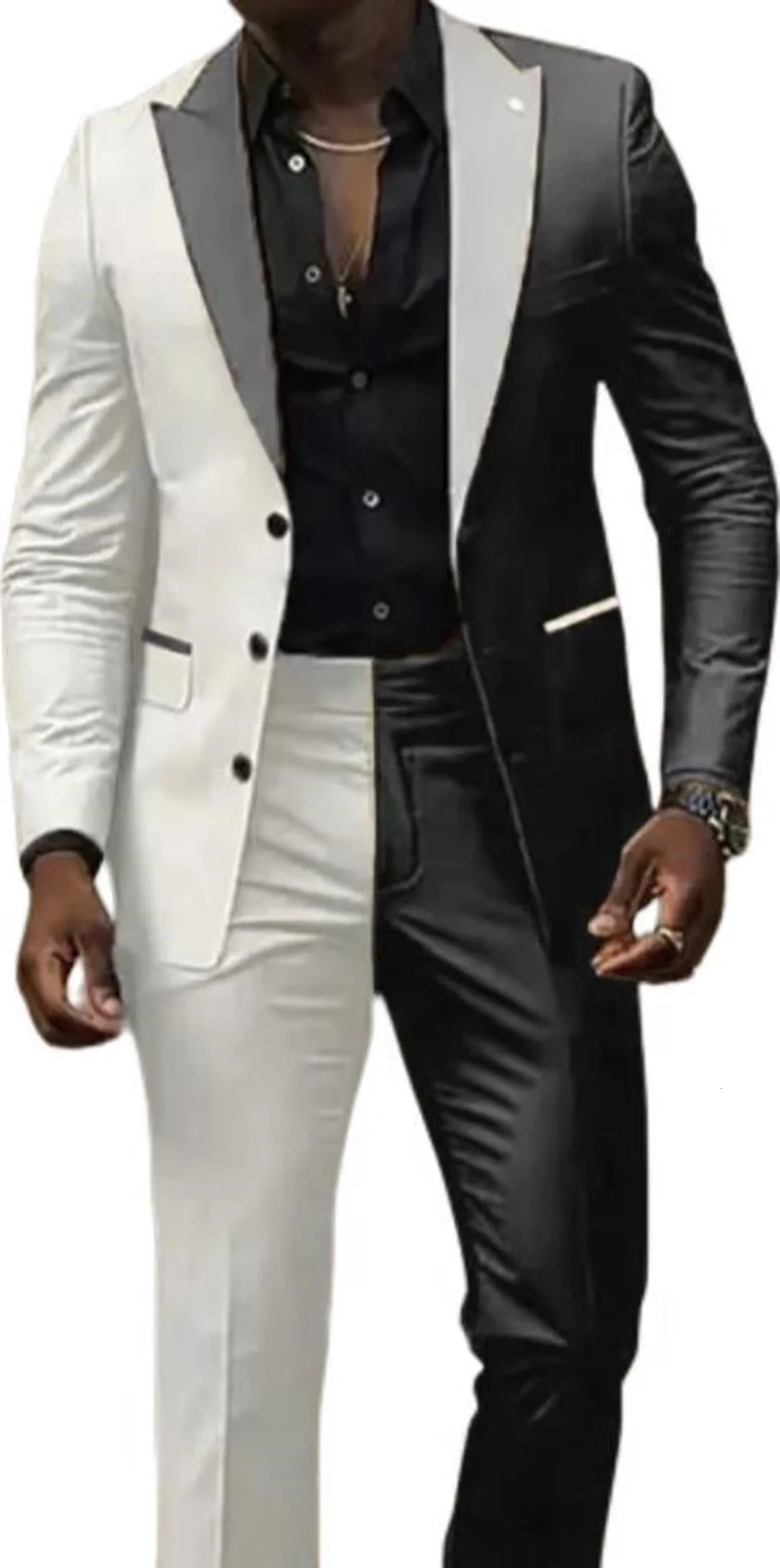 Mens two-color panel set custom set 2-piece jacket and pants set single chest suitable for summer beaches beautician 250314