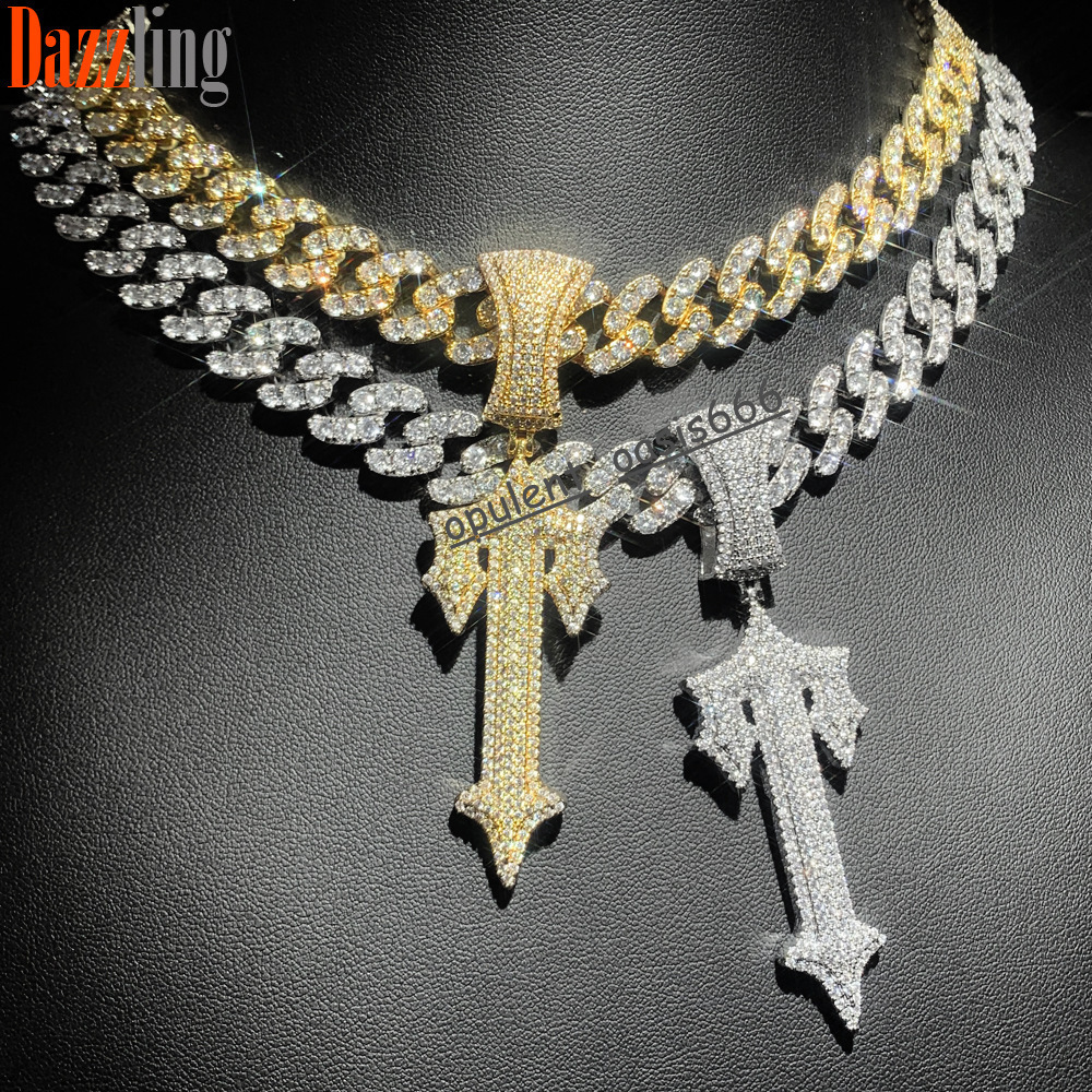 New Mens Hip Hop moissanite Pendant Set Cross moissanite Pendant Hiphop Cuban Chain Jewelry