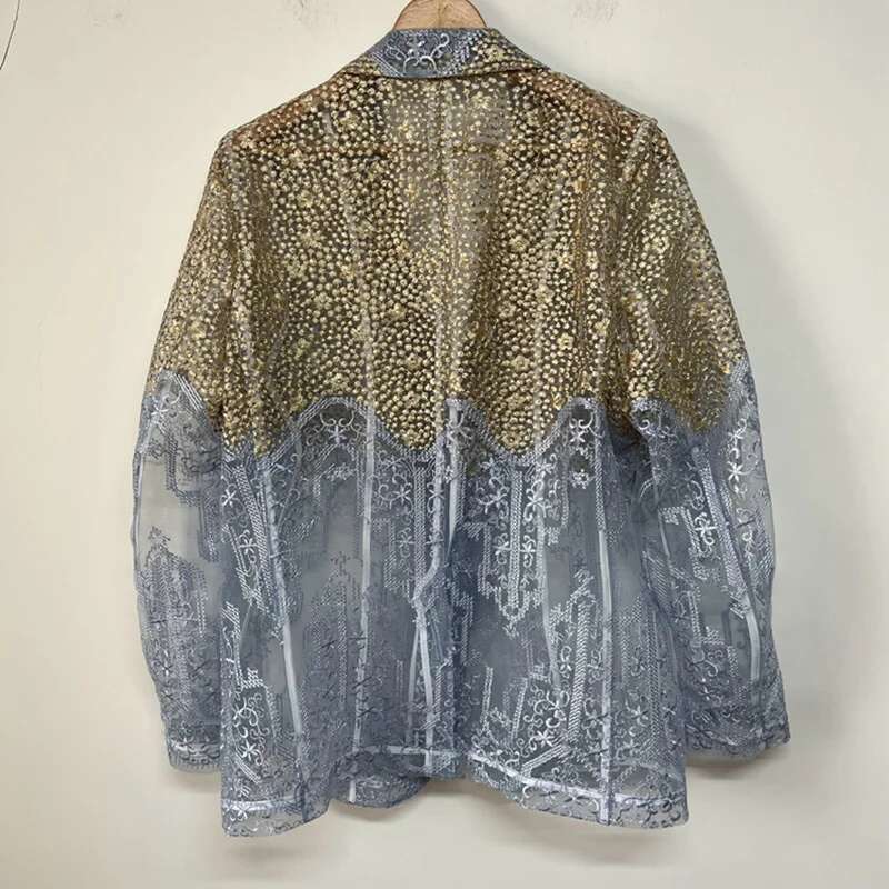 hoodie Perspective Design Male Blazers Tide Summer Breathable Cool Handsome Organza Embroidered Men's Creativity Thin Coat jacket