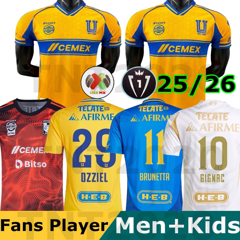 2025 2026 BRUNETTA Tigres UANL soccer jerseys GIGNAC LIGA MX S. CORDOVA Football Shirts 24 25 26 goalkeeper NAHUEL OZZIEL FLORES Men Uniforms kids kits sets D. LAINEZ
