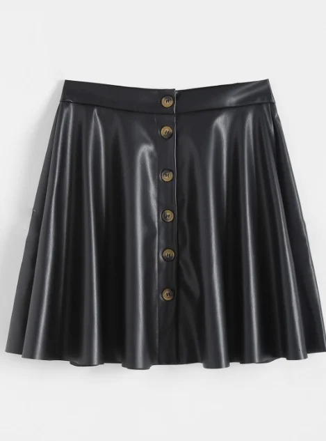 Single Breasted Faux Leather Skirt Vintage Swing Aline For Spring Fall Womens Clothing 250312