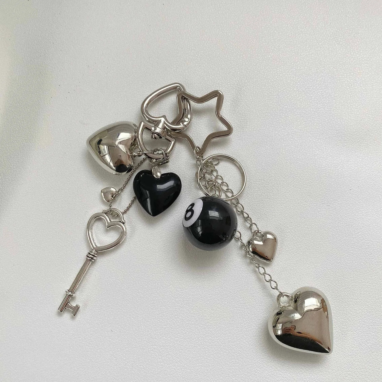 Cool Metallic Star Heart Keychain Punk Key Phone Chain Creative Unique Pendant For Bag Car Accessory Men Women Couple Gifts 250311
