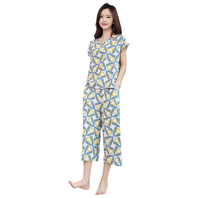 B786-Women's summer loose short-sleeved fashionable large size outer wear slim casual cropped pants wide-leg pants two-piece suit