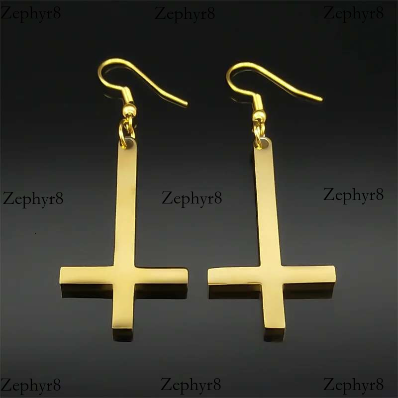 2025 New model Stainless Steel Gothic Upside Down Drop Earrings Punk Inverted Cross Earring Goth Jewelry Pendientes Mujer E8374S06