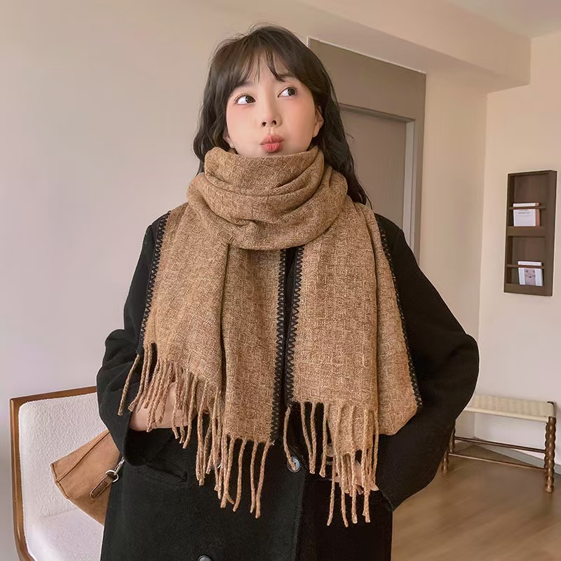 K143 Soft and skin-friendly imitation cashmere scarf literary solid color versatile Korean style 2024 autumn and winter super soft warm tassel neck sc