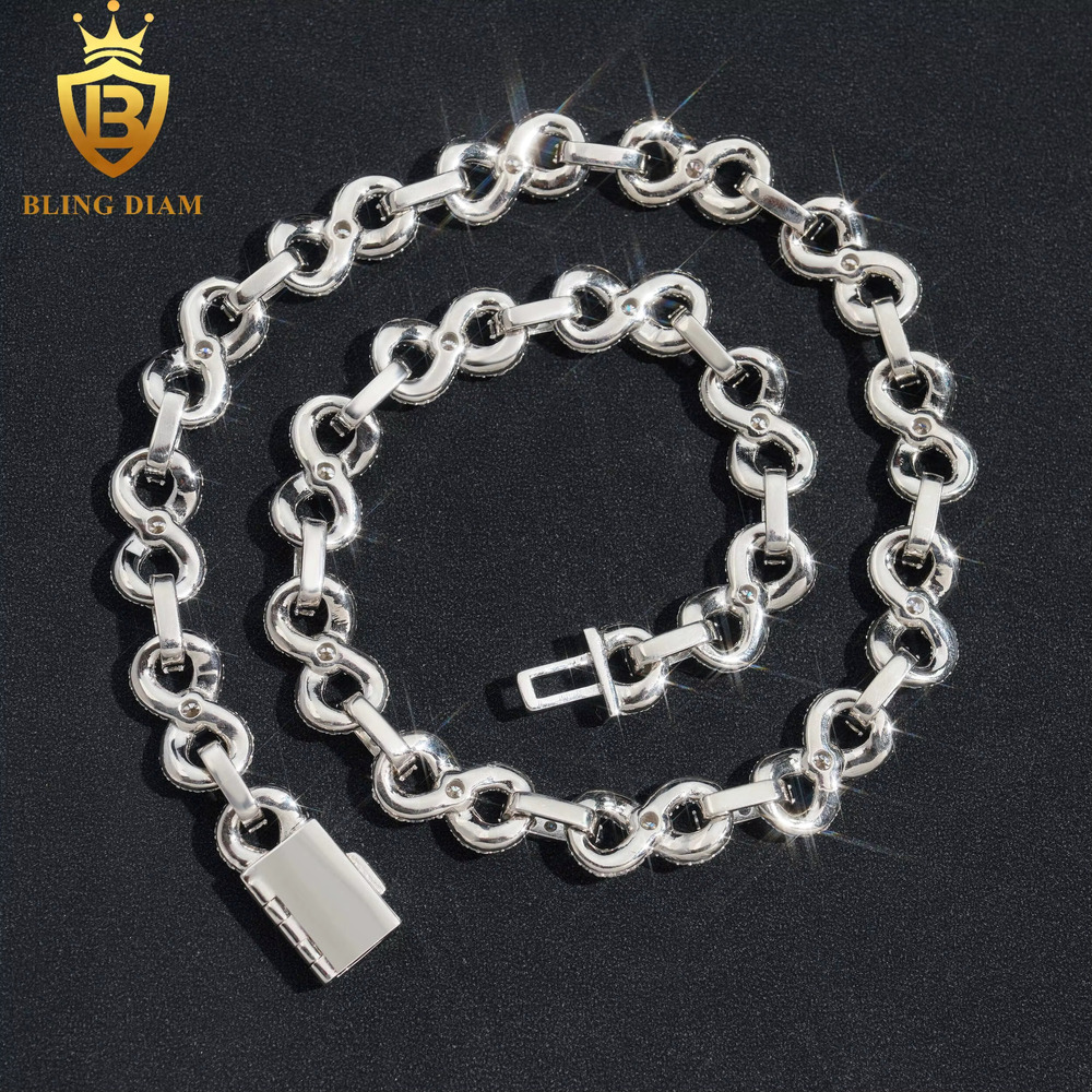 13mm 925 Sterling Silver Rapper Style Hip Hop Cuban Link Chain VVS Moissanite Diamond Necklace and Bracelet