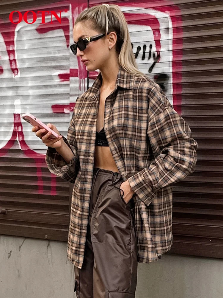 OOTN Street Fashion Loose Plain Shirt Autumn Casual Long Sleeve Top Womens Cotton Single Chest Collar Shirt 250314