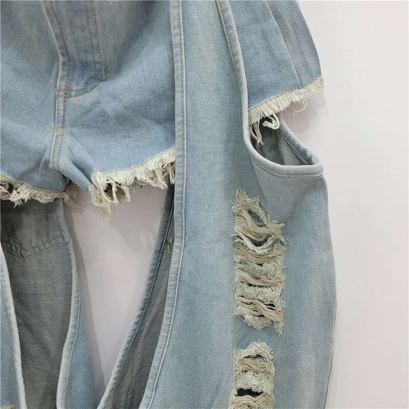2025 New Fashion Fashion Designer Fashion Strap Jeans Splicing Low Waist Shorts Two Piece Set4