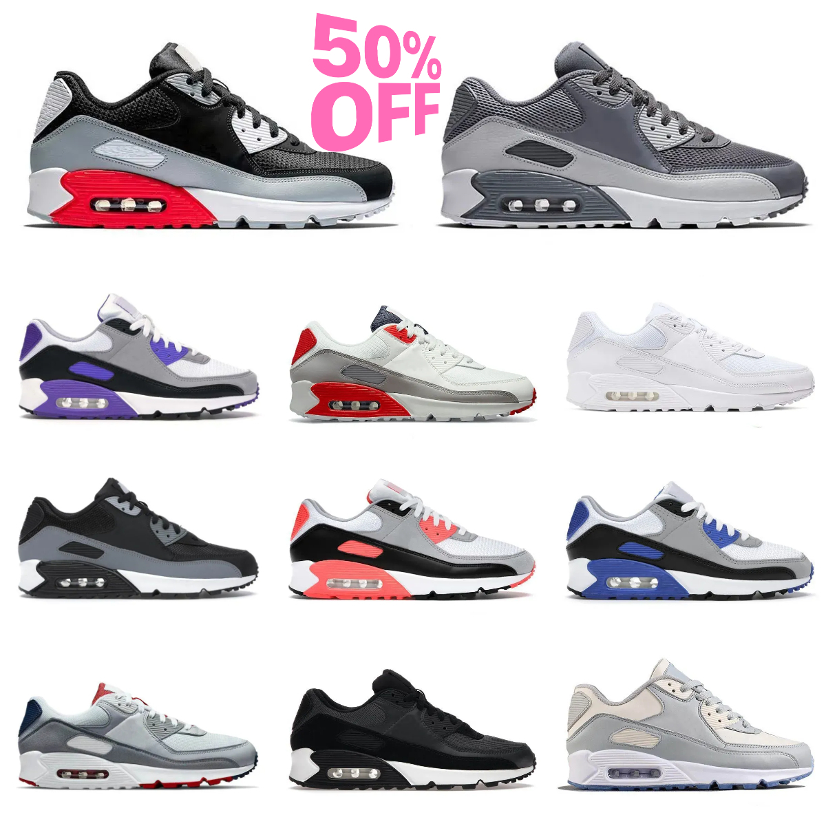 Trainers 90 Sports Shoes Mens Women 90S Triple White Black Red Wolf Grey Polka Dot Infrared Recraft Leathers Mesh Laser Blue Orange Tennis Outdoor Jogging Sneakers B8