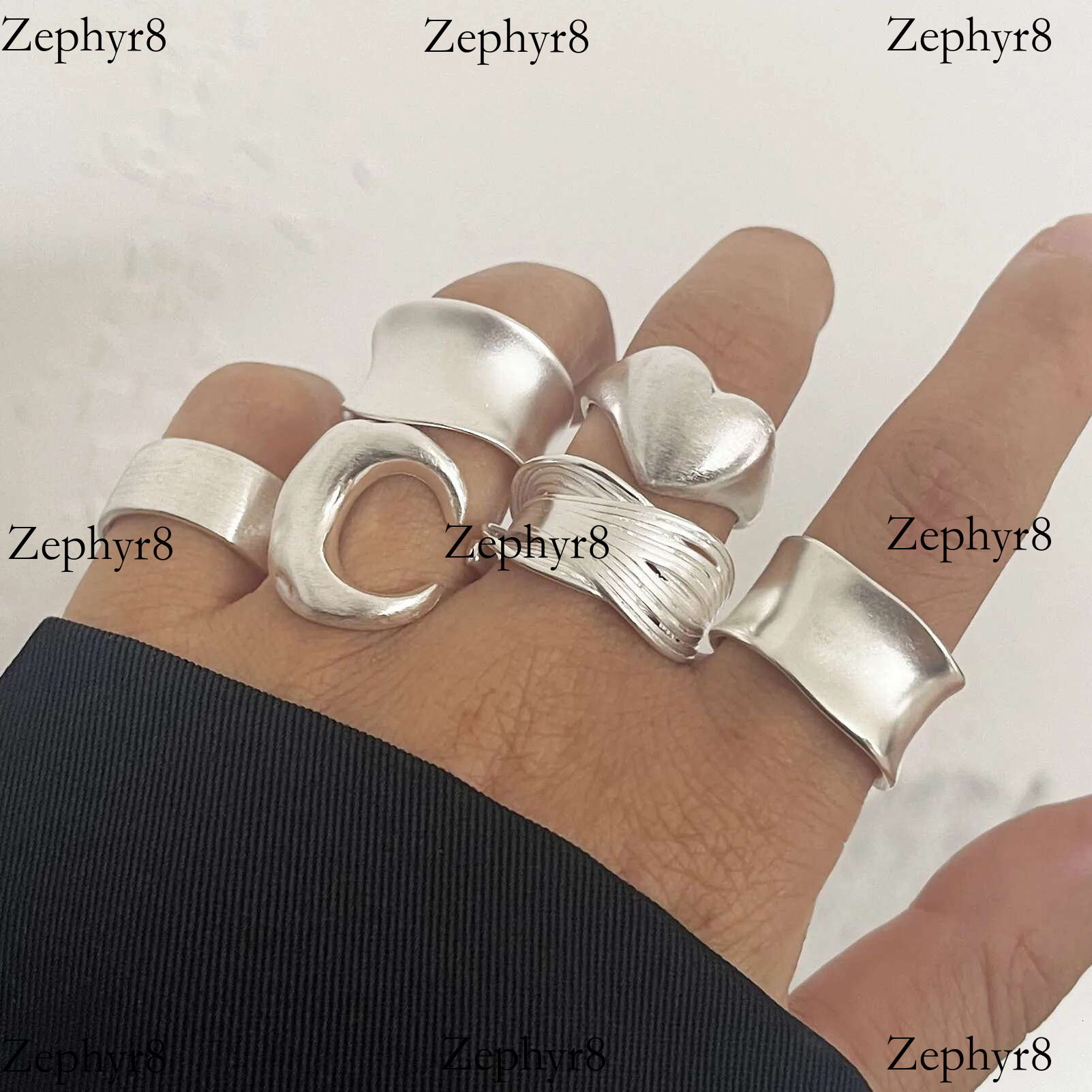 2025 New model Sterg Sier Rings for Women Couple Minimalist Handmade Simple Wide Moon Ring Set Party Jewelry Gift Prevent Allergy