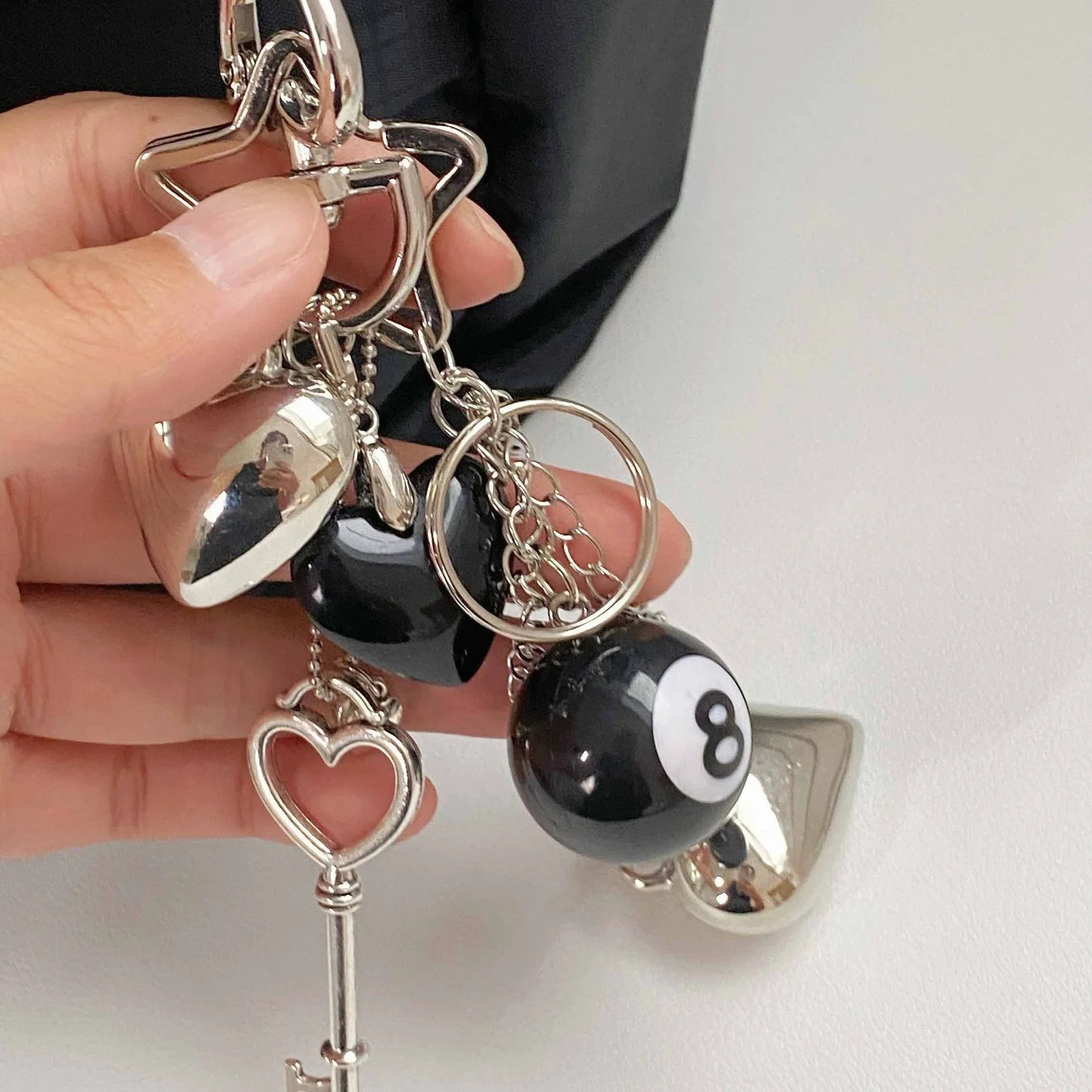 Cool Metallic Star Heart Keychain Punk Key Phone Chain Creative Unique Pendant For Bag Car Accessory Men Women Couple Gifts 250311