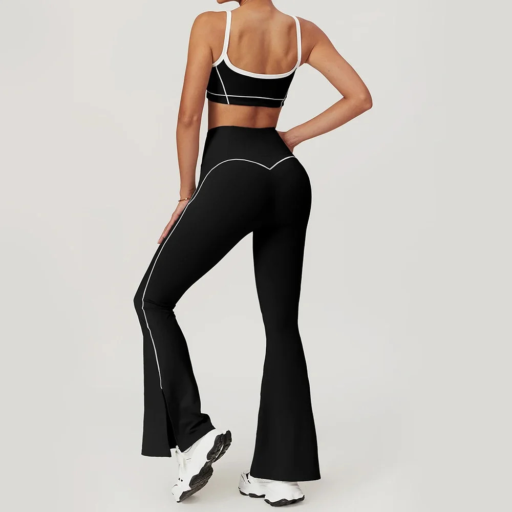 Yoga Set Womens Sports Bra Gym Exercise Legs High Waist Wide Flash Pants Shorts Activity Clothes 250314