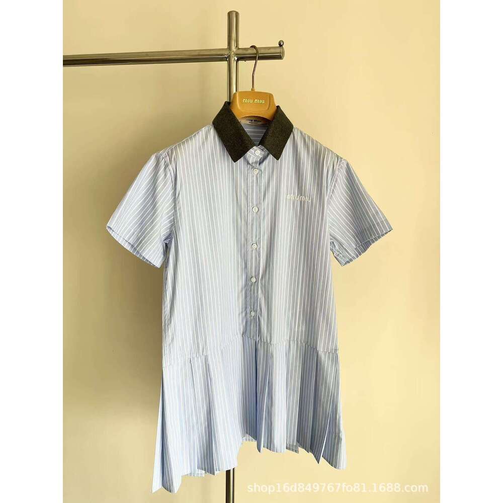 Mm24 Autumn/Winter New Collection Micro Label Embroidered Collar Buckle Thin Stripe Short Shirt Skirt Series