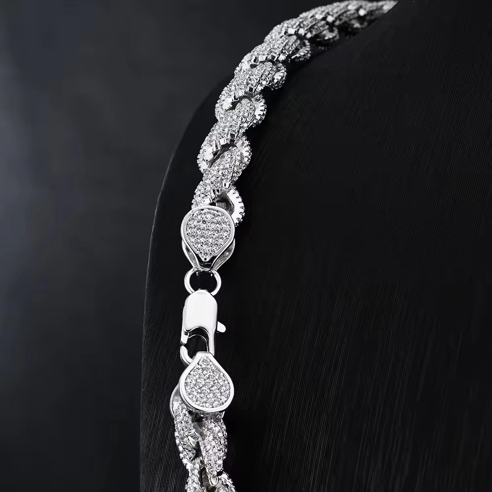 Gra Certificate Factory Price Custom Rapper Big 8mm 925 Sterling Silver Full Iced Out Moissanite Twist Rope Chain for Men