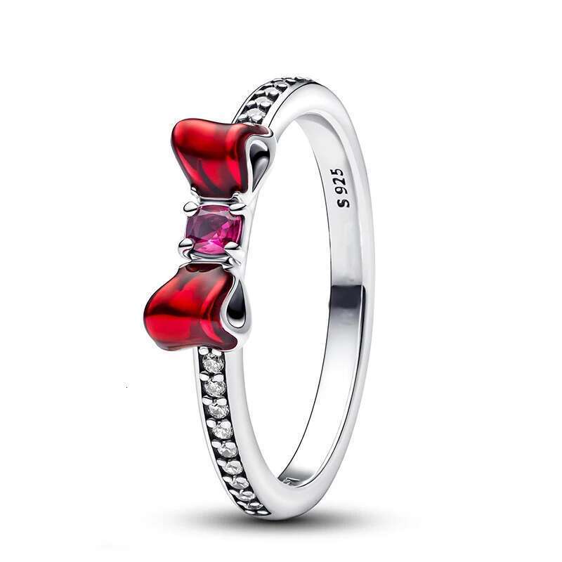 2025 Valentine's Day New Silver Pink Red Bow Ring Sparking Hearts Ring Double Band Heart Ring Couple Gift Jewelry