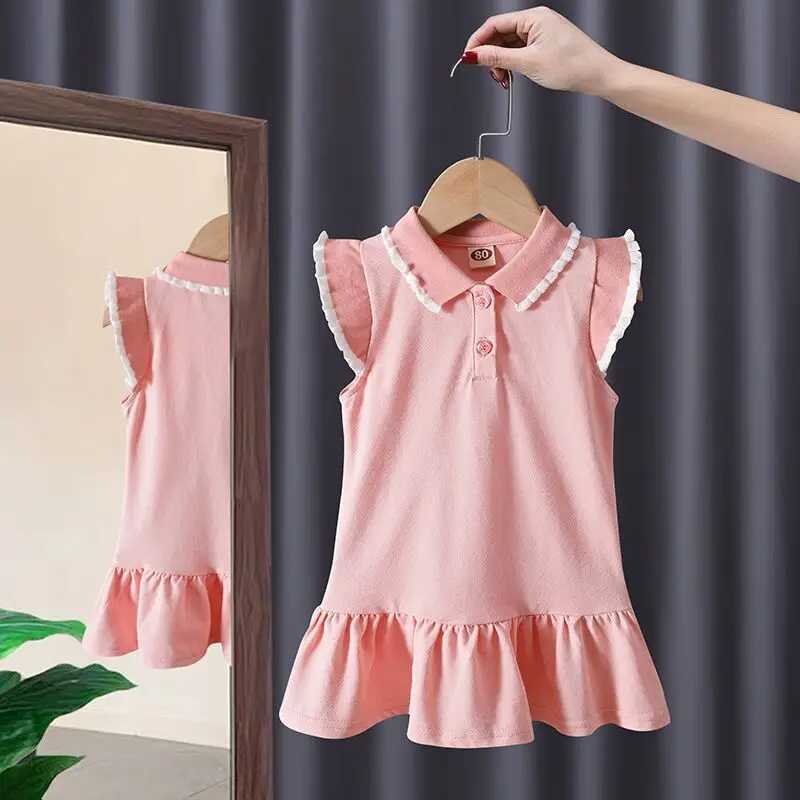 Baby Girls Dress Summer Pink Cute Elegant Princess Dress POLO Style Birthday Party Clothes 1-6 Years OldT250315
