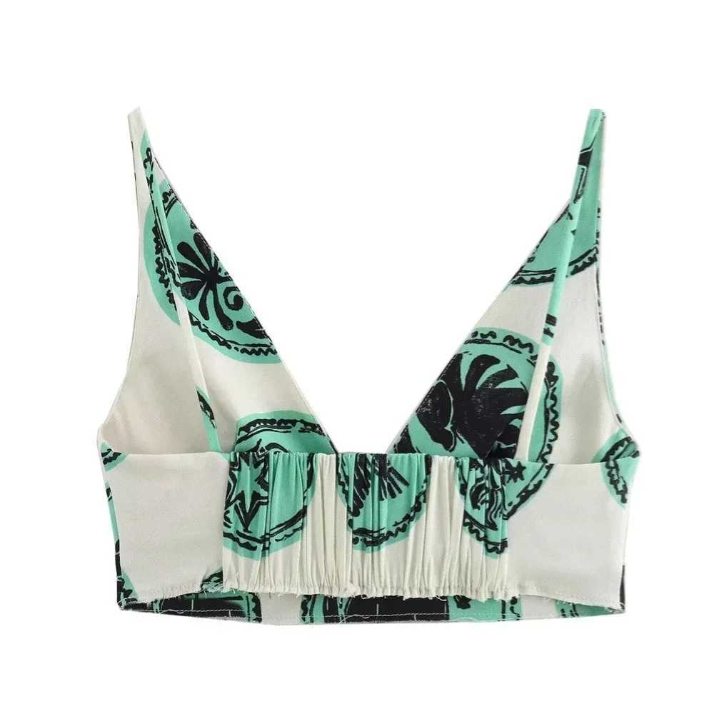 Two Piece Dress 2025 Summer New Product Womens Fashion Slim Fit V-neck Printed Short Suspended Top Printed Half Skirt Set Y250315J13N