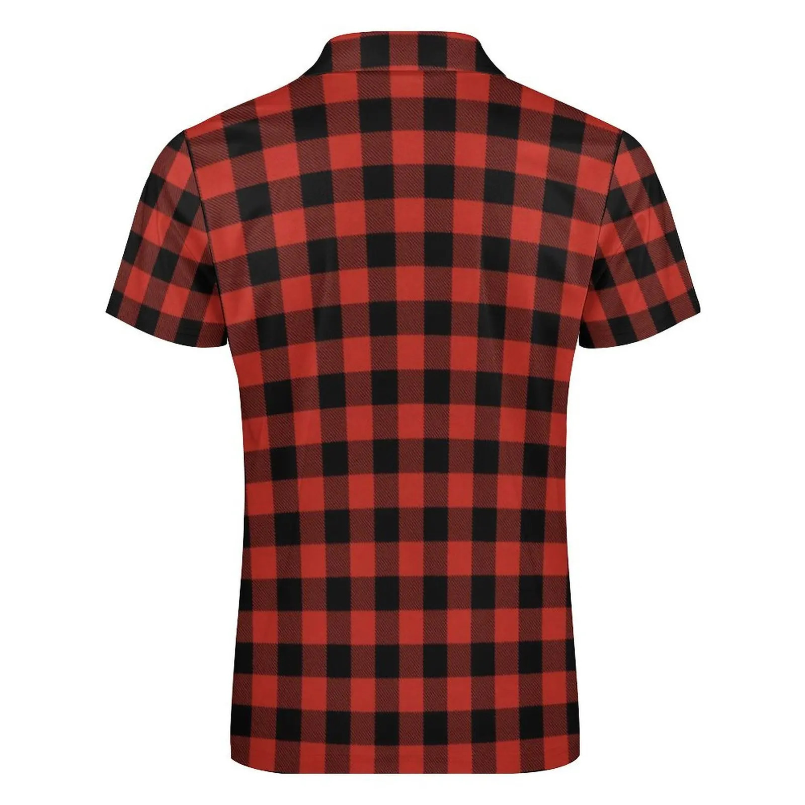 Red And Black Plaid Casual TShirts Check Print Polo Shirt Street Style Summer Short Sleeve Pattern Clothes Big Size 5XL 250312