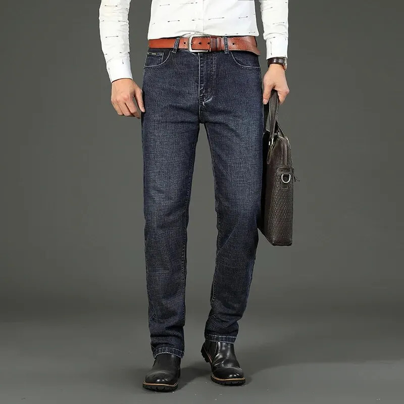 Whinlee Business Mens Jeans Casual Straight Stretch Fashion Classic Blue Black Work Denim Trouser Brand Clothing 250312