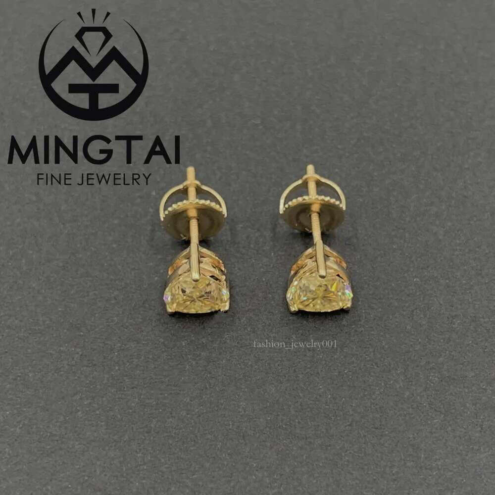 Yellow gold moissanite heart cut solitaire 14k stud dia screw back bridal earrings jewelry women