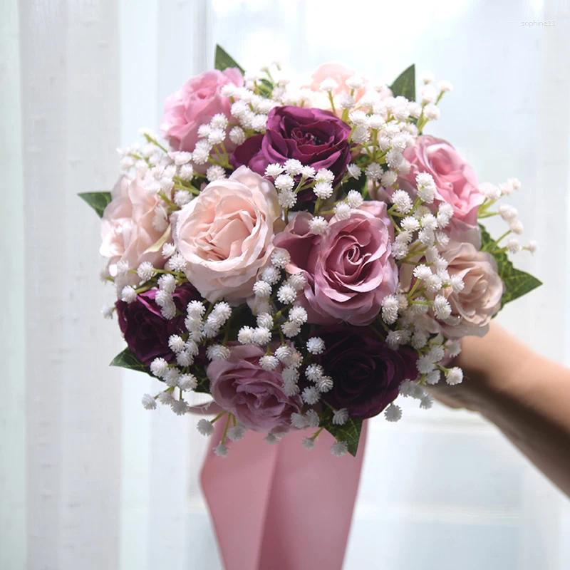 Update Decorative Flowers Artificial Peony Roses Bride Holding Silk Bridal Bridesmaid Wedding Bouquet Mariage Accessories