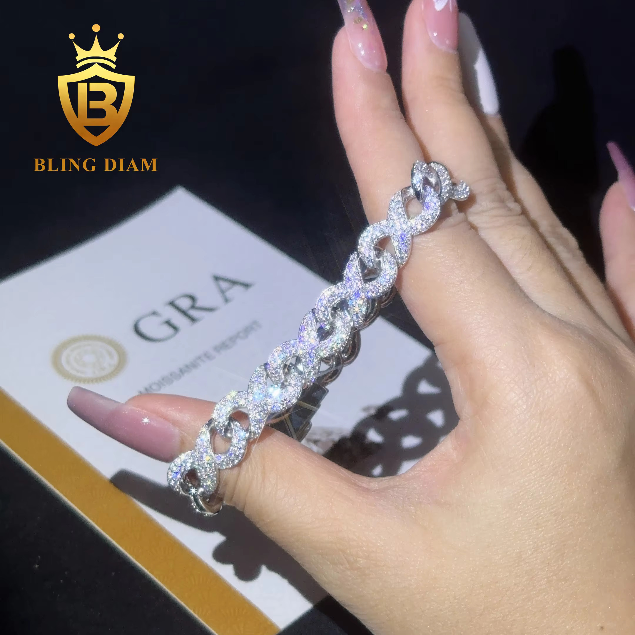 Ready Shipping 925 Sterling Silver Hip Hop Jewelry Infinite Moissanite Cuban Link Bracelet for Men and Women Pass Diamond Test