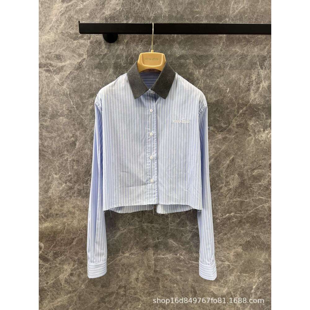 Mm24 Autumn/Winter New Collection Micro Label Embroidered Collar Buckle Thin Stripe Short Shirt Skirt Series