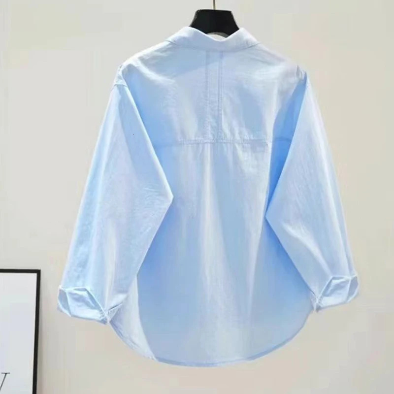 Collar pink solid long sleeved loose shirt and jacket casual single chest spring simple OL 250312