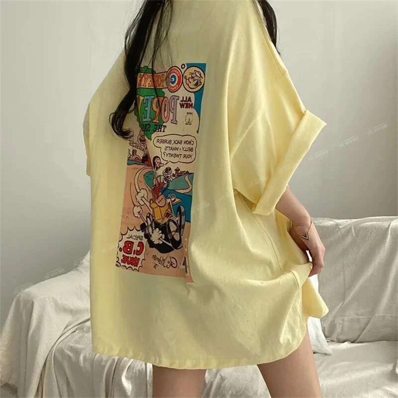 2025 New Trendy Printed Loose Youth Oversized T-shirt Summer Short Sleeve Solid Color Letter Thin Casual Top Designer Fashion High Street Women's
