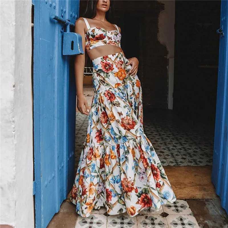 Two Piece Dress Oversized code 3XL Dr 2025 Summer Women Bohemian Beach Print Dr Sexy Night Party Elegant Maxi printing Dr Y2503159PMR
