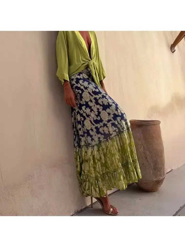 Two Piece Dress Womens Gradient Fashion Half Length Dr INS Casual Loose Vacation Half Length Dr Womens Spliced Bohemian Super Long Skirt Y25031505EK