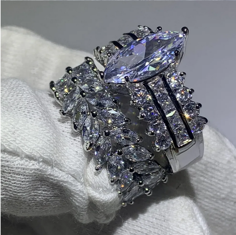 Sparkling Couple Wedding Rings Set Jewelry Sterling Sier Fill Marquise Cut White 5A Cubic Zircon CZ Dia Party Eternity Women Engagement Band Ring