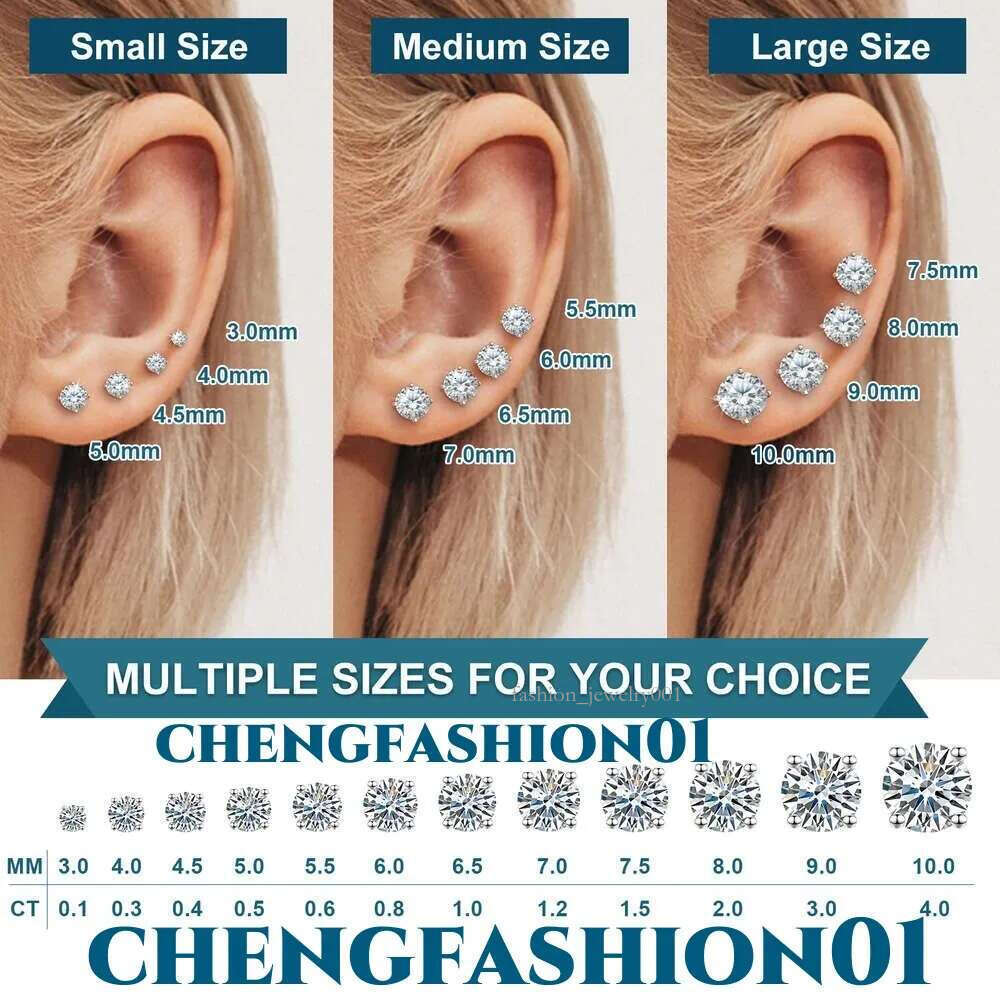 3mm-10mm classic mossanite screw back jewelry sterg sier vvs moissanite designer for women ear stud earrings mens earring gift