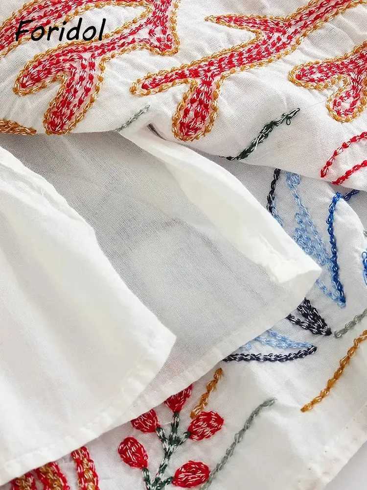Two Piece Dress Foridol Marine Organism Embroidery Batwing Slve Summer Spring Maxi Skirt Set Cotton White Tassle Dr Set Outfits Button Suit Y250315OYS