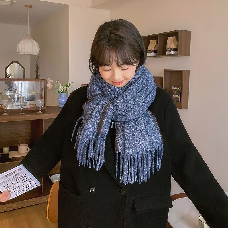K143 Soft and skin-friendly imitation cashmere scarf literary solid color versatile Korean style 2024 autumn and winter super soft warm tassel neck sc
