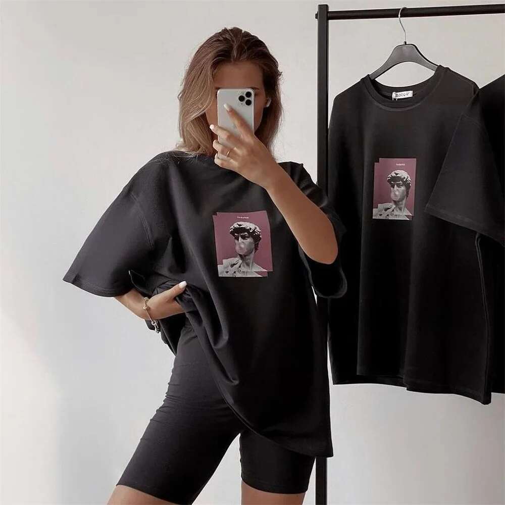 2025 New Women's Loose Designer Fashion Casual Pattern T-shirt Cotton O-neck Short Sleeve T-shirt Women's High Street Top5
