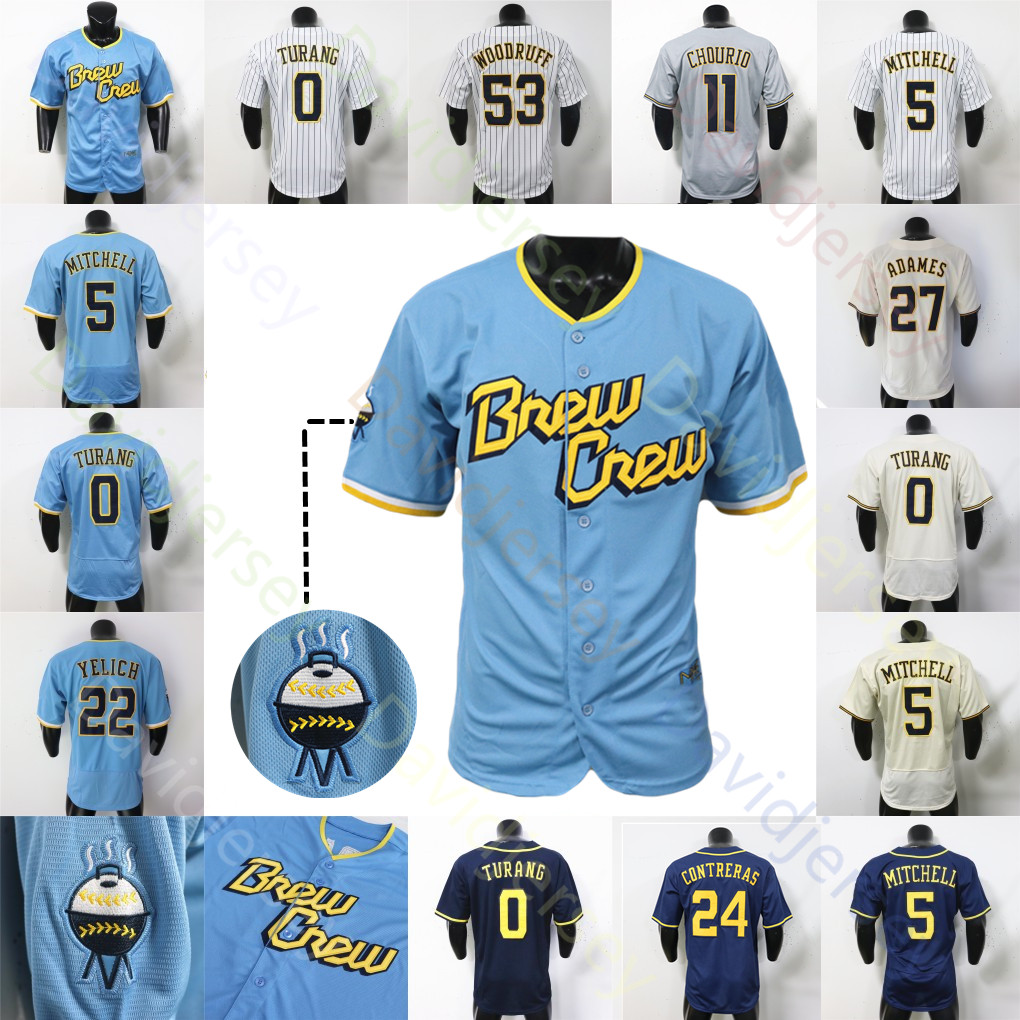 Baseball Jersey William Contreras Jackson Chourio Freddy Peralta Yelich Abner Uribe Sal Frelick Garrett Mitchell Jeferson Quero Hoskins Turang Yount Aaron Black