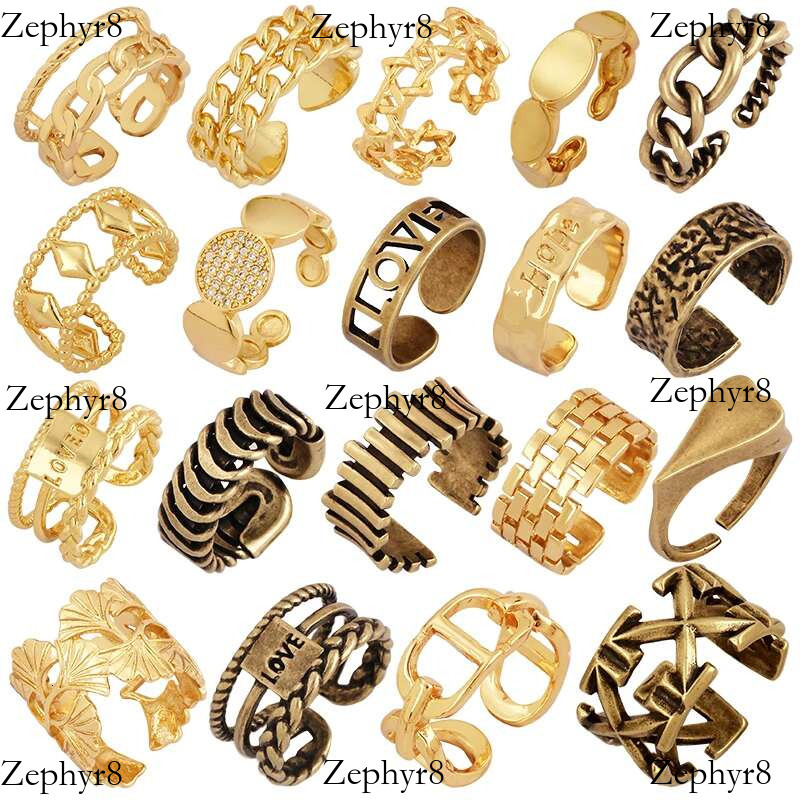2025 New model Vintage Fashion Hip-hop Punk Bronze Antique Ring, Gold Plated Open Adjustable Rings Charm Jewelry Findings Supplies P30