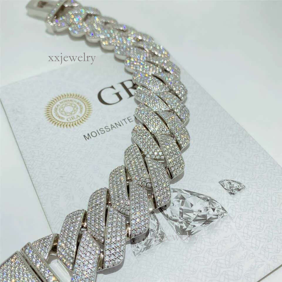 Cuban Chain Necklace Hip Hop 26mm Four Row Dia Box Buckle Miami Thick Sier Moissanite Men's